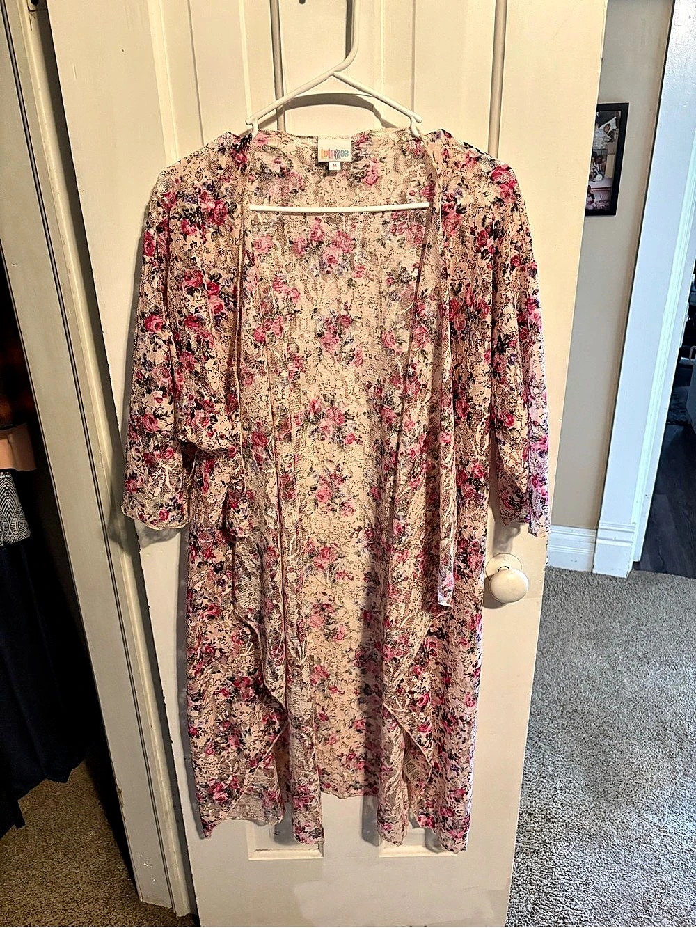 LuLaRoe Shirley Kimono Floral Cardigan Pink & Beige